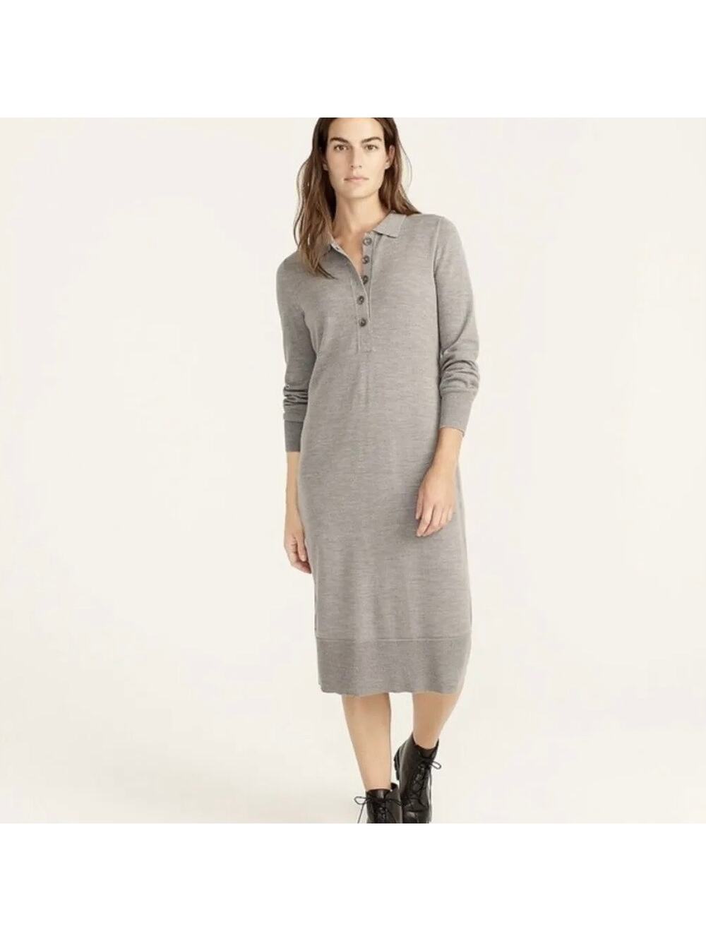 J. CREW Merino Wool Collared Midi Dress Gray XS